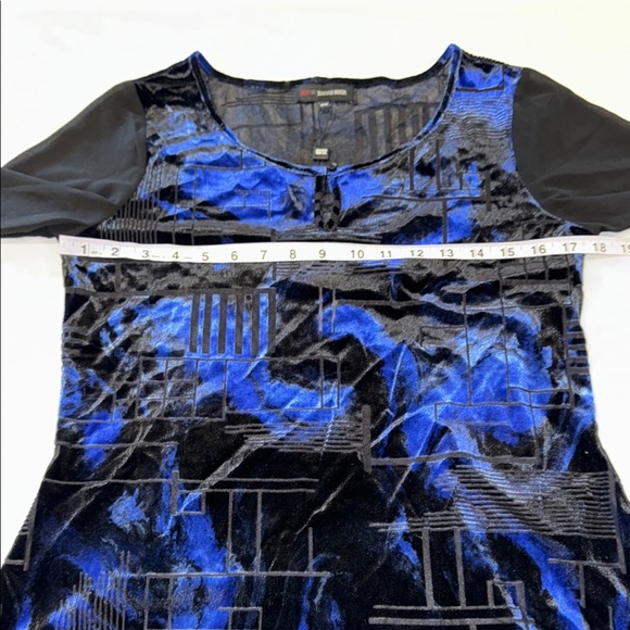 Edit by Jeanne Beker Sweater Velour Sheer Black Blue Geometric Crew Neck Sz M - Picture 9 of 11